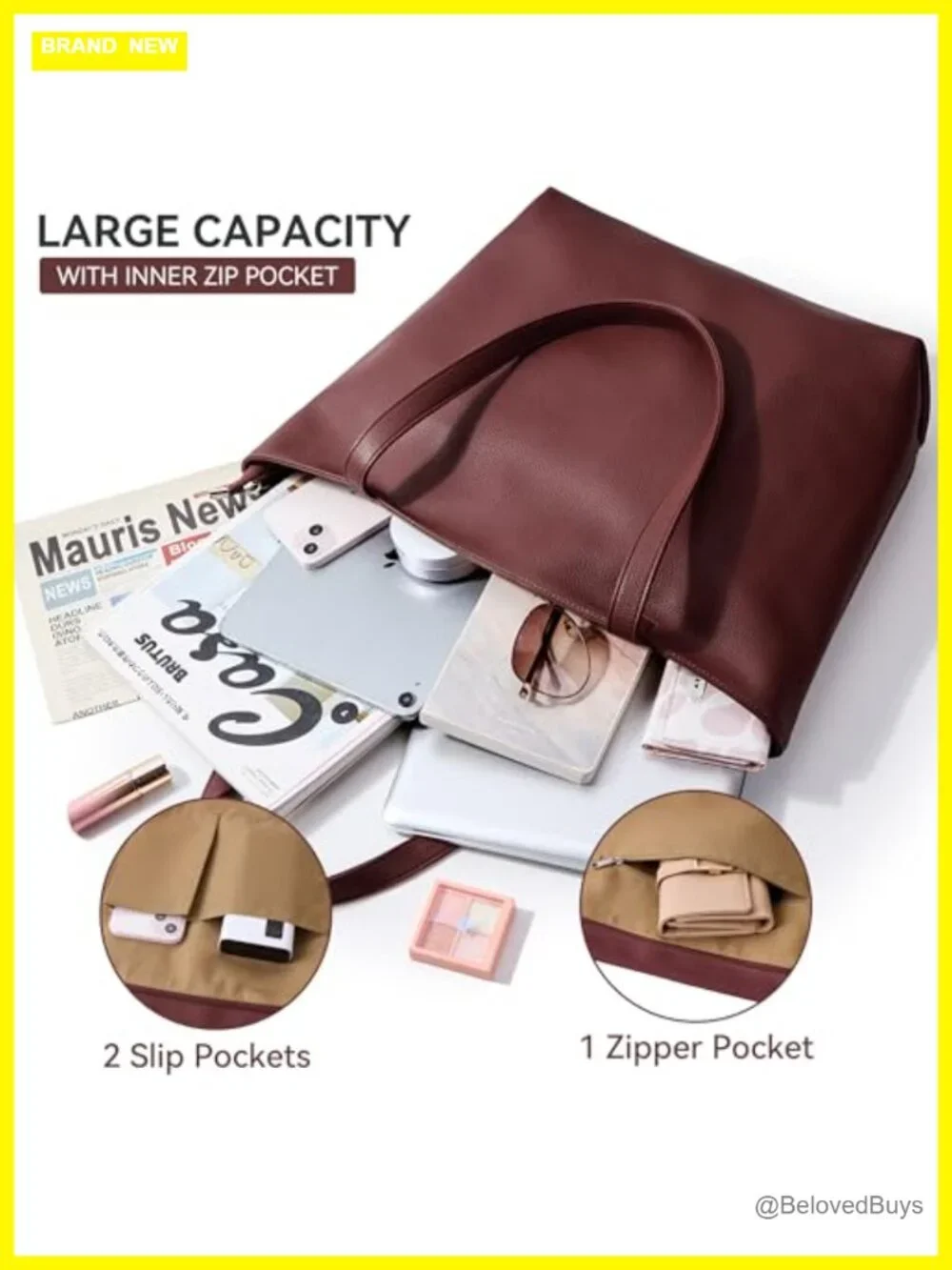 Soft Vegan Leather Tote Bag Large Casual Hobo Handbags Zipper Shoulder Work